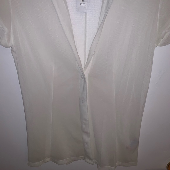 [M]👚SMART SET off-white sheer button up - Picture 4 of 8
